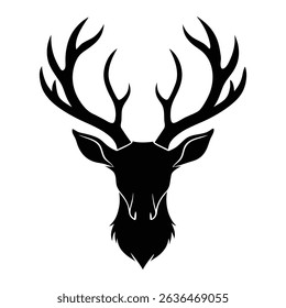 Silhouette of a deer head with majestic antlers against a clean white background