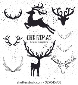 Silhouette of deer and horns. Sketches.