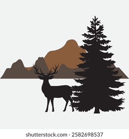 Silhouette of deer , illustration of a deer 