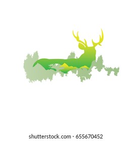 silhouette of a deer Inside the pine forest, bright colors /animal / park / vector illustration on white background. logo, symbol