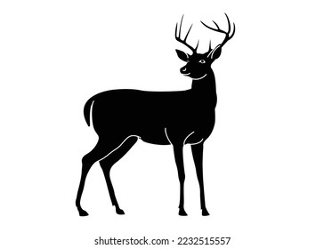 Silhouette Deer, Isolated on White Background. Deer Logo, Template, Illustration Vector.