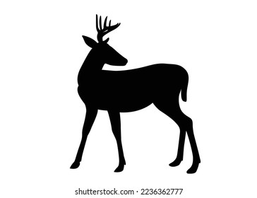 Silhouette Deer, Isolated on White Background. Deer Logo, Template, Illustration Vector.
