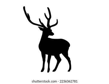 Silhouette Deer, Isolated on White Background. Deer Logo, Template, Illustration Vector.