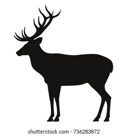 Silhouette deer isolated white background  Silhouette deer and big horns standing in profile  Horned animal logo icon  side view 