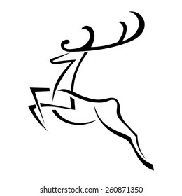 Silhouette of deer with large antlers isolated on white background. Vector illustration.