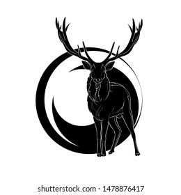 Silhouette of a deer on abstract background. Vector.