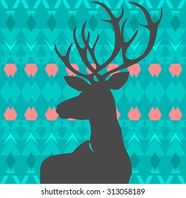 Silhouette deer on background of patterned carpet