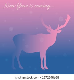 Silhouette of a deer on bright gradient background with snowflakes and with the inscription "New Year is coming!".
All elements are isolated and can be used separately.
Holiday poster. Vector illustra