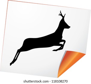 Silhouette of deer on a curled paper. Vector