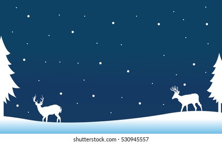 Silhouette of deer on the hill winter Christmas vector