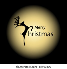 Silhouette of a deer on the moon forming C of a Merry Christmas