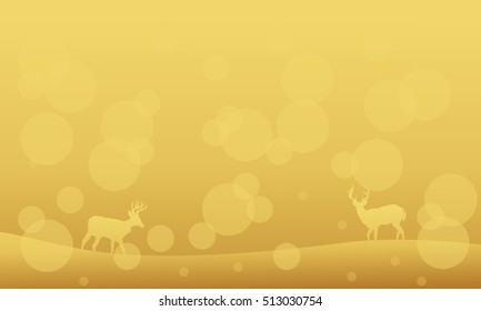 Silhouette of deer on yellow backgrounds Christmas scenery vector