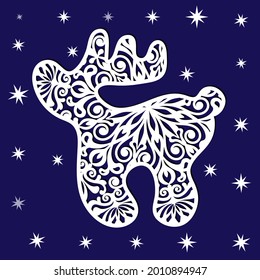 Silhouette of a deer with an openwork pattern. Christmas stencil