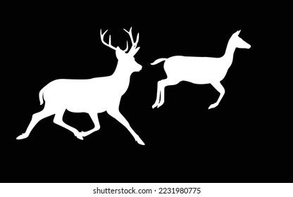 Silhouette of deer in running position. vector illustrations