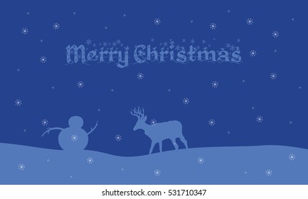 Silhouette of deer and snowman landscape Christmas