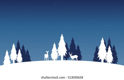 Silhouette of deer and spruce landscape winter vector art