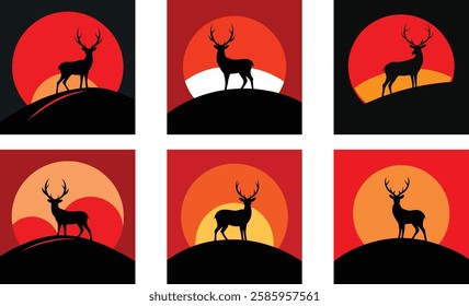 a silhouette of a deer standing on a hill under a vector with  illustration design 
