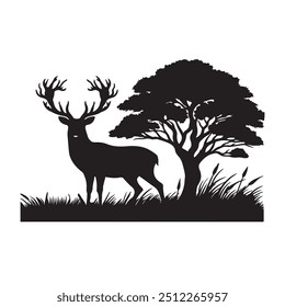 Silhouette deer standing under the tree