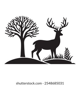 Silhouette Deer vector art illustration