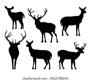 Silhouette deers collection. Vector illustration