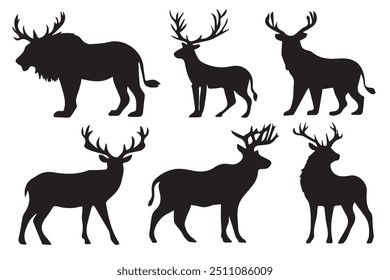 Silhouette deers collections.Silhouette animals.Vector illustration