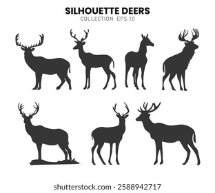 Silhouette deers in wildlife collection.Abstract Vector illustration