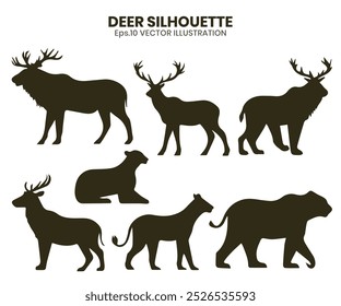 Silhouette deers in wildlife collection.Vector illustration
