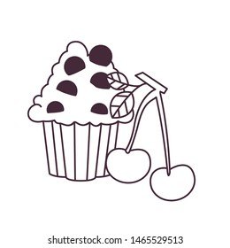 silhouette of delicious and fresh cake with cherry
