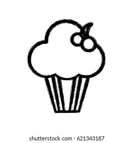 silhouette delicious muffin with cherry fruit
