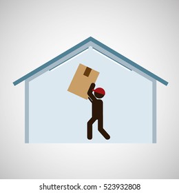 silhouette delivery man carrying big box vector illustration eps 10