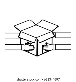 silhouette delivery man hands in the open box