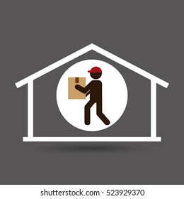 silhouette delivery man heavy package vector illustration eps 10
