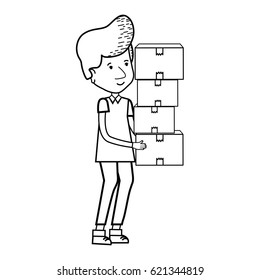 silhouette delivery man with packages box distribution