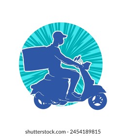 Silhouette of a delivery man riding an electric bicycle or scooter