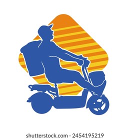 Silhouette of a delivery man riding an electric bicycle or scooter