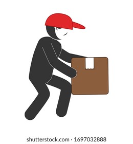 silueta de repartidor con máscara facial con diseño de ilustración vectorial de caja