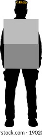 Silhouette of a deliveryman carrying boxes. Vector illustration.