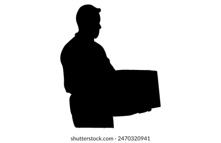 silhouette of deliveryman with carton box packages vector illustration