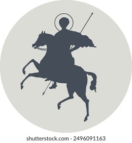 Silhouette of Demetrius of Thessaloniki. Vector illustration on gray background.