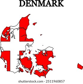 Silhouette of Denmark with flag. Map of Denmark. Print on T-shirt, cup, etc.ния