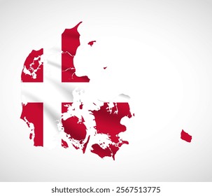 Silhouette of Denmark map filled with the Danish flag design, symbolizing national pride, cultural heritage, and geographic identity.  
