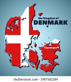 silhouette of Denmark territory, map in national flag colors, vector illustration