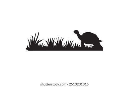 Silhouette depicting various tortoise and plants.