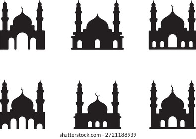 Silhouette depictions of islamic mosques in a patterned arrangement