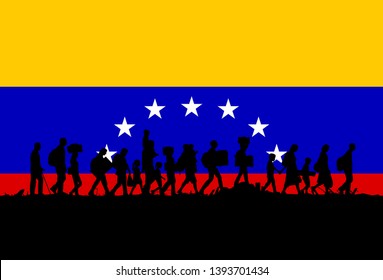 Silhouette of depressed people walking with Flag of Venezuela as a background,vector