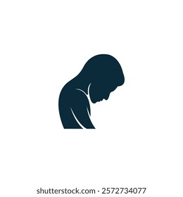 Silhouette of a Depressed Person with Head Bowed Down, Symbolizing Sadness, Grief, Introspection, Humility, Loneliness, Worry, Unhappiness, Disappointment, and a Sense of Being Upset or Troubled