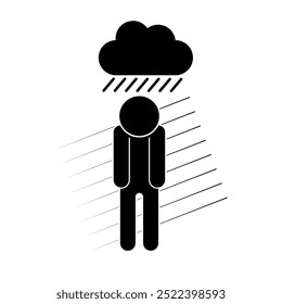 Silhouette of Depressed person under dark cloud and rain.