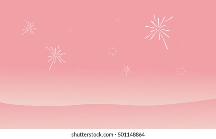 Silhouette of desert and firework landscape vector flat