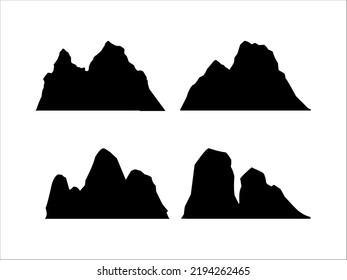 Silhouette of Desert Mountain Collection on White Background 