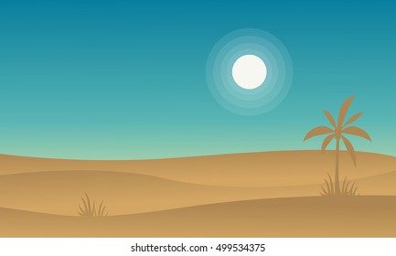 Silhouette of desert and palm landscape vector illustration
